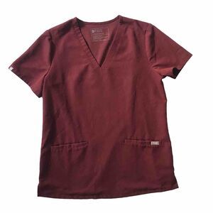 Figs Scrub Top Womens S Casma V-Neck Technical Collection Maroon Shirt Uniform
